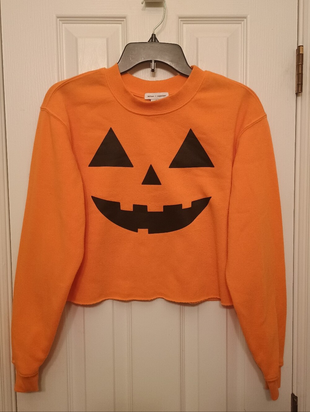 Orange Jack-O'-Lantern Junior Halloween Cropped Long Sleeve Sweatshirt Small